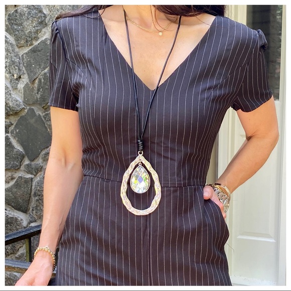 ShopEvelynne Jewelry - Paris Black leather chain Tiered crystal necklace